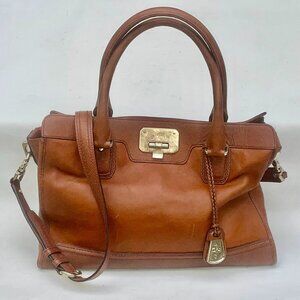 Cole Haan Brown Leather Satchel Bag Shoulder Crossbody Gold Turnlock